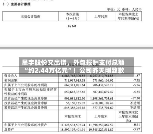 星宇股份又出错，外包报酬支付总额“约2.44万亿元”！公司昨天刚致歉