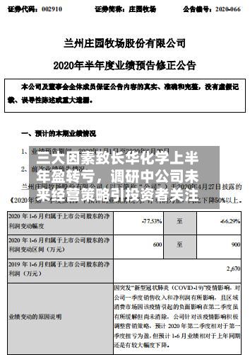 三大因素致长华化学上半年盈转亏，调研中公司未来经营策略引投资者关注