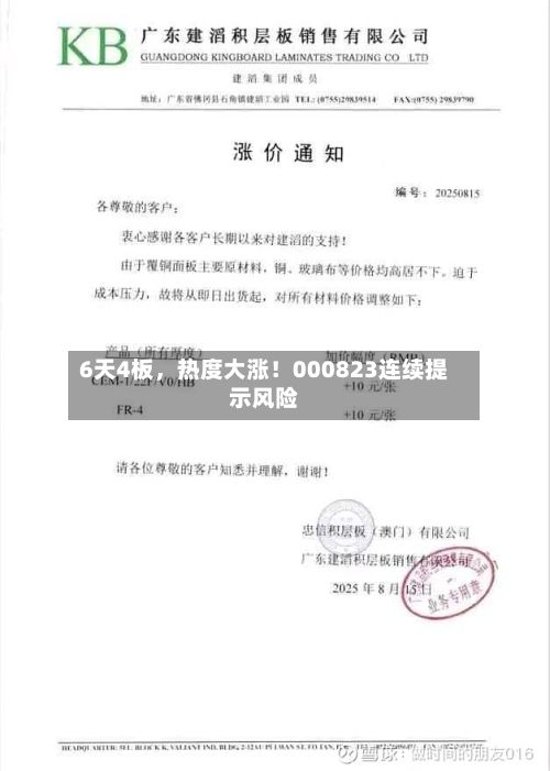 6天4板，热度大涨！000823连续提示风险-第3张图片