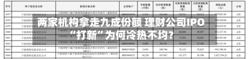 两家机构拿走九成份额 理财公司IPO“打新”为何冷热不均？-第2张图片
