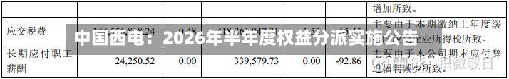 中国西电：2026年半年度权益分派实施公告