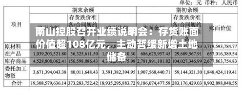 南山控股召开业绩说明会：存货账面价值超108亿元，主动暂缓新增土地储备
