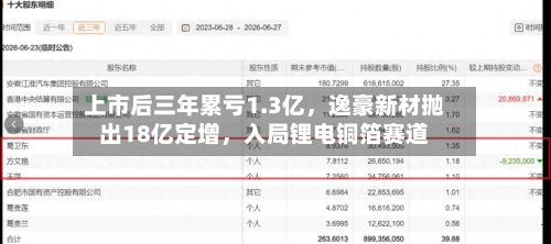上市后三年累亏1.3亿，逸豪新材抛出18亿定增	，入局锂电铜箔赛道-第3张图片