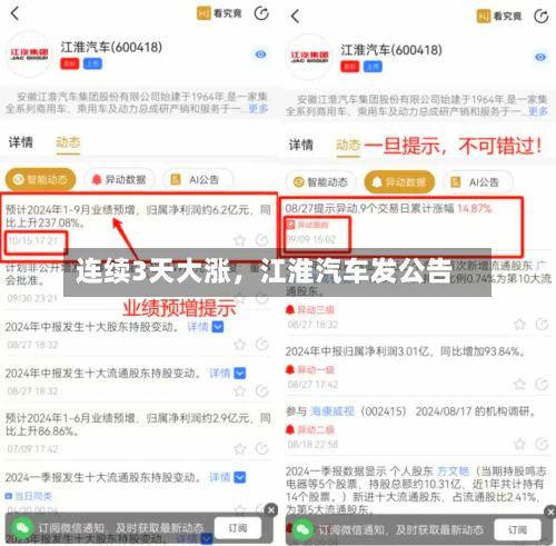 连续3天大涨，江淮汽车发公告