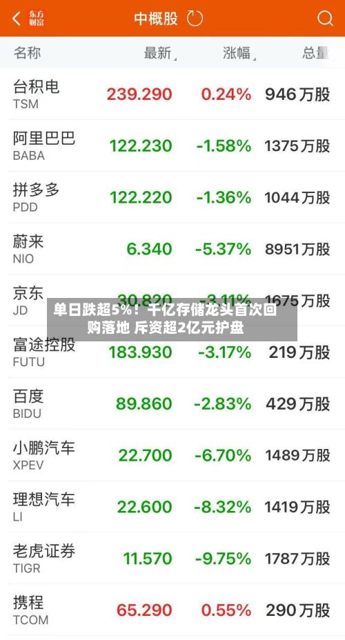 单日跌超5%!千亿存储龙头首次回购落地 斥资超2亿元护盘-第3张图片