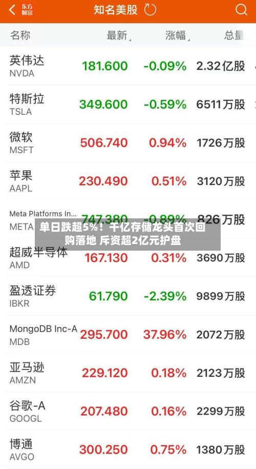 单日跌超5%!千亿存储龙头首次回购落地 斥资超2亿元护盘-第2张图片