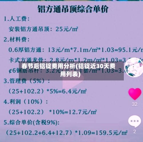 春节后铝锭费用分析(铝锭近30天费用列表)