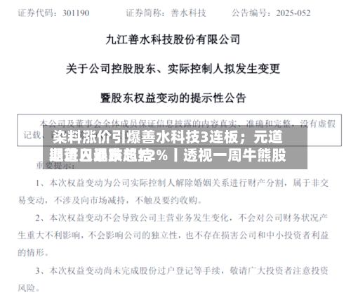 染料涨价引爆善水科技3连板;元道退进入退市总结
期首日暴跌超72%丨透视一周牛熊股-第2张图片