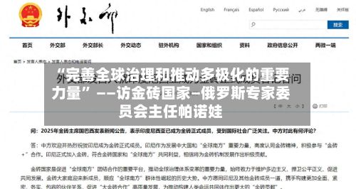 “完善全球治理和推动多极化的重要力量” ——访金砖国家—俄罗斯专家委员会主任帕诺娃