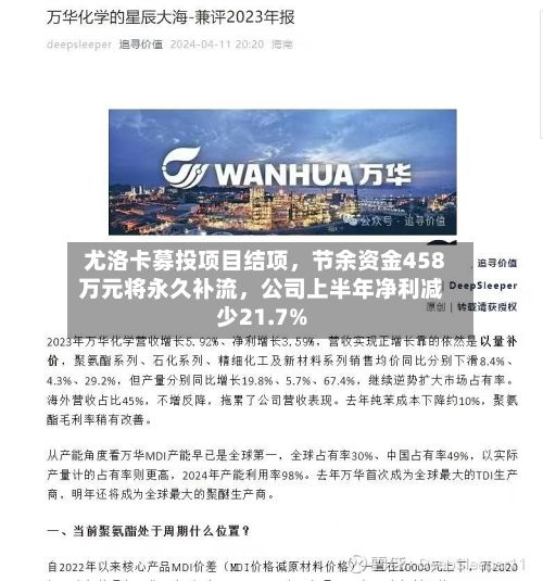 尤洛卡募投项目结项，节余资金458万元将永久补流	，公司上半年净利减少21.7%-第2张图片