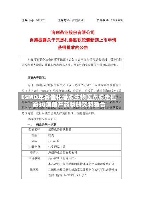 ESMO年会催化港股生物医药股走强 逾30项国产药物研究将登台