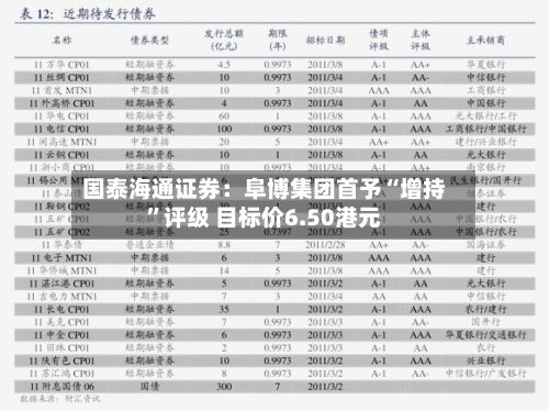 国泰海通证券：阜博集团首予“增持	”评级 目标价6.50港元-第3张图片