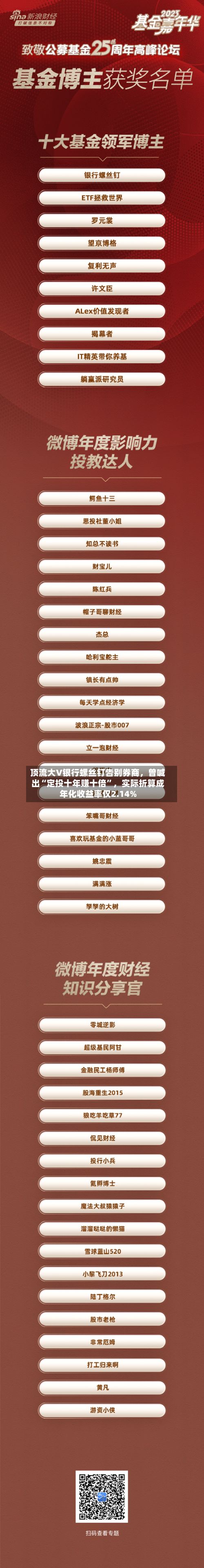 顶流大V银行螺丝钉告别券商，曾喊出“定投十年赚十倍	”	，实际折算成年化收益率仅2.14%-第2张图片