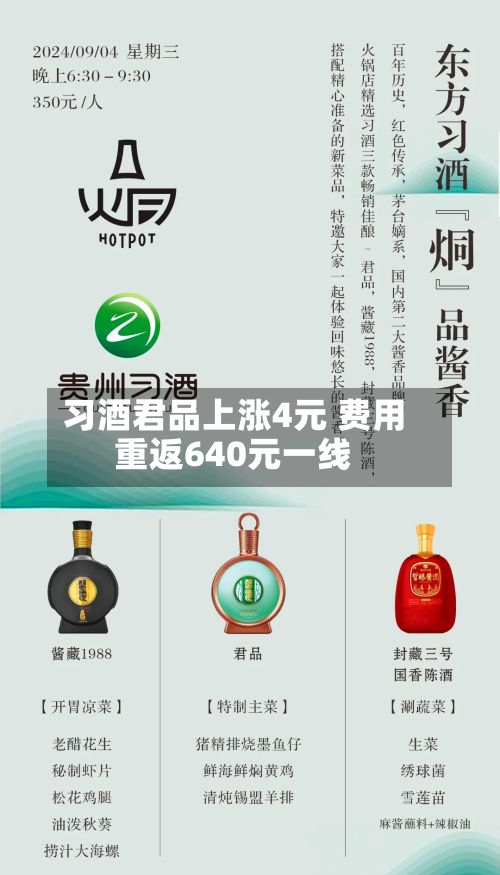 习酒君品上涨4元 费用
重返640元一线-第2张图片