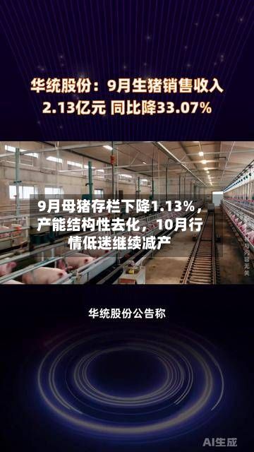 9月母猪存栏下降1.13%，产能结构性去化，10月行情低迷继续减产-第1张图片