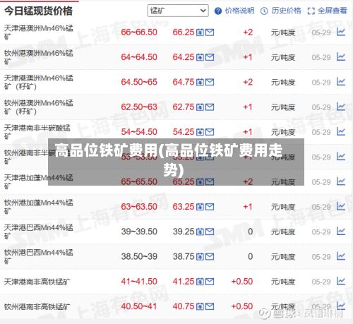 高品位铁矿费用(高品位铁矿费用走势)
