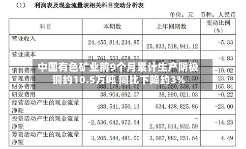 中国有色矿业前9个月累计生产阴极铜约10.5万吨 同比下降约3%-第2张图片