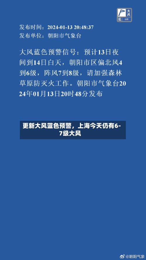 更新大风蓝色预警	，上海今天仍有6-7级大风-第3张图片