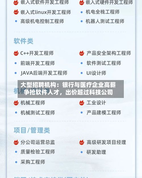 大型招聘机构：银行与医疗企业高薪争抢软件人才，出价超过科技公司