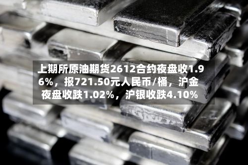 上期所原油期货2612合约夜盘收1.96%，报721.50元人民币/桶，沪金夜盘收跌1.02%	，沪银收跌4.10%-第2张图片