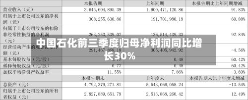 中国石化前三季度归母净利润同比增长30%