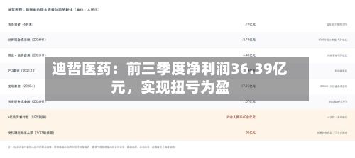 迪哲医药：前三季度净利润36.39亿元，实现扭亏为盈-第3张图片