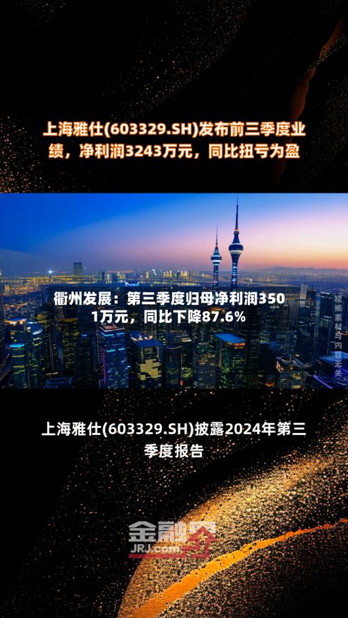 衢州发展：第三季度归母净利润3501万元，同比下降87.6%-第1张图片