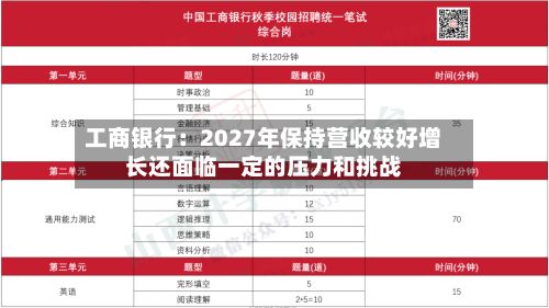 工商银行：2027年保持营收较好增长还面临一定的压力和挑战