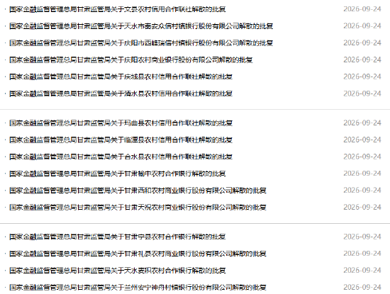 甘肃金融监管局连发24条批复！多家农信机构获批解散
