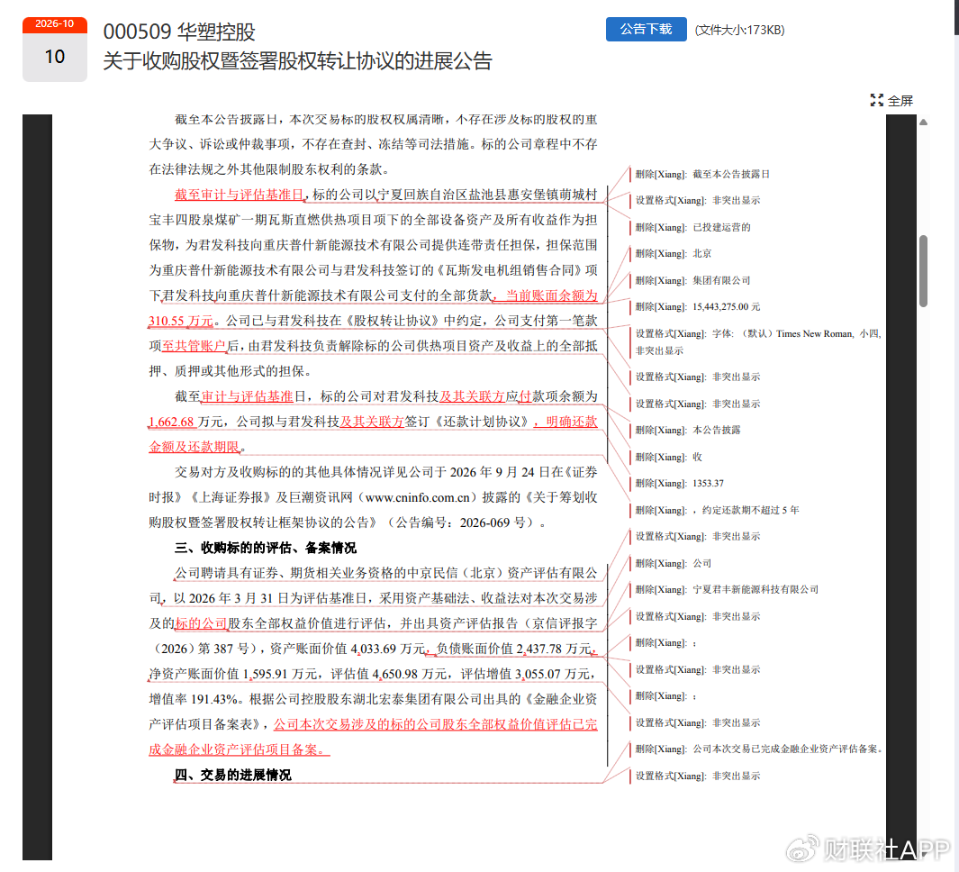 华塑控股现公告疏漏：误留修订痕迹 “隐藏信息”曝光？