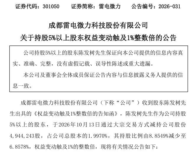 “牛散”陈发树，减持301050