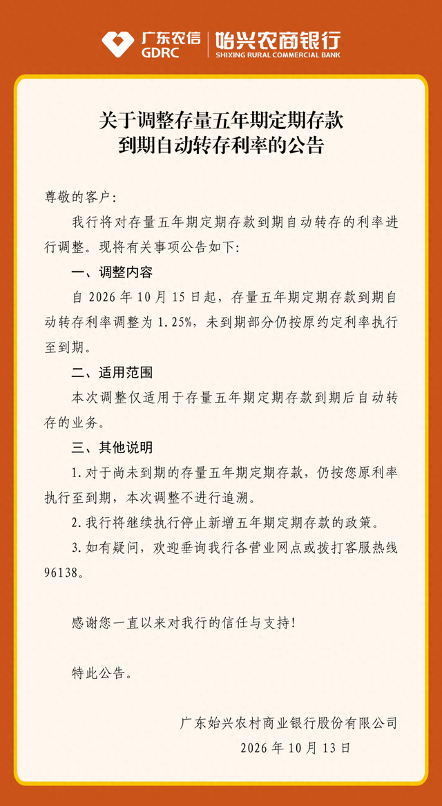 停售五年存款之后，部分中小银行改变自动转存规则：老存单到期自动降档转三年期