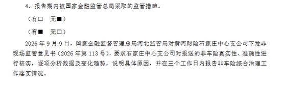 Q3净亏8828万元	，黄河财险旗下中支被采取监管措施